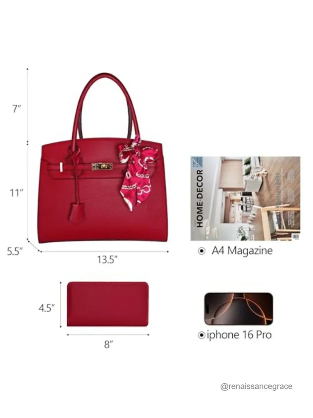 Vegan Leather Satchel Bag with Matching Wallet, Adjustable Shoulder Strap, Work